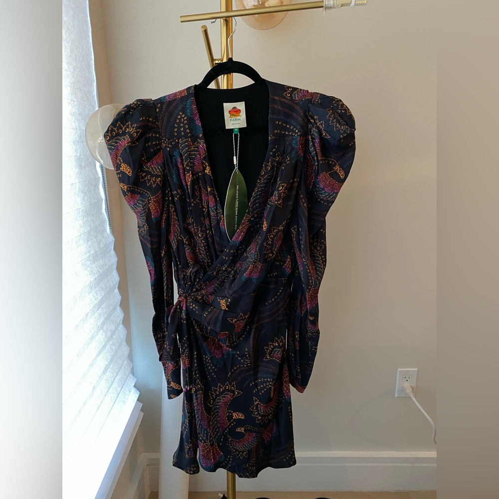 FARM RIO SEQUIN TASSLE WRAP DRESS